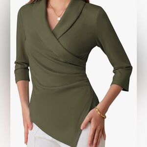 XL Green 3/4 V neck asymmetrical blouse. Never worn!